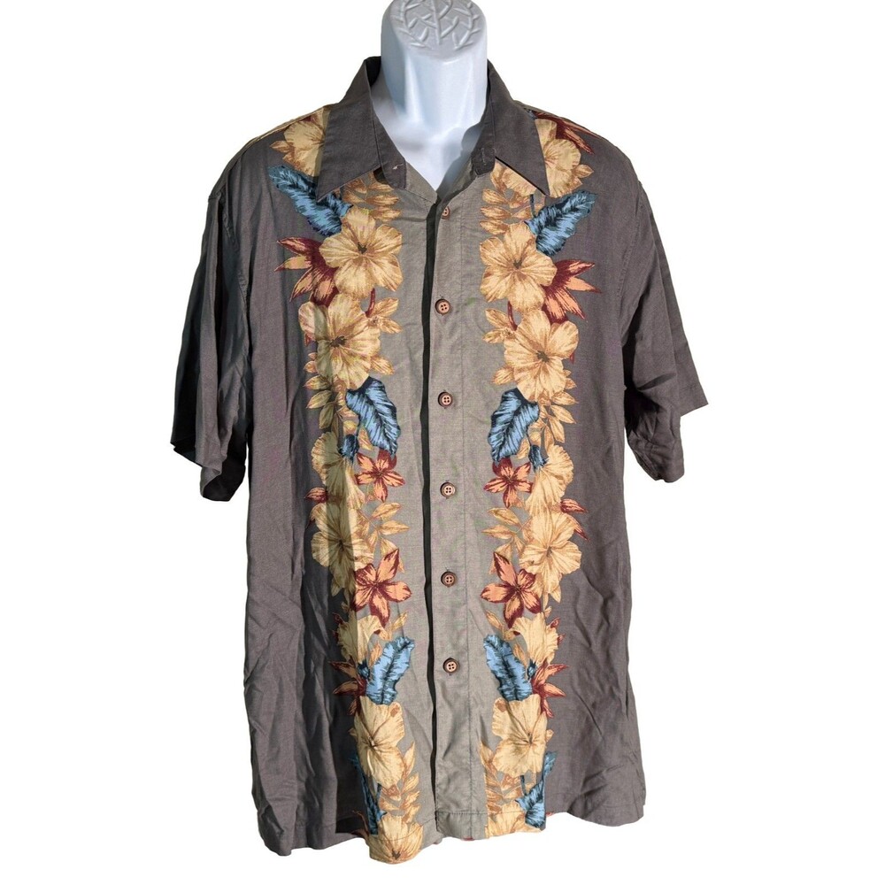 IMPRINTS Men's Short Sleeve Button‎ Down Floral Hawaiian Shirt Brown XL